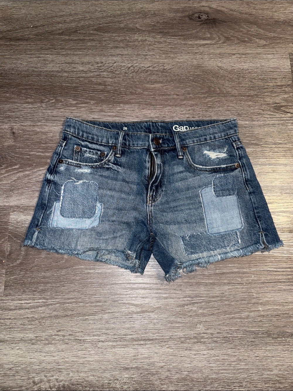 GAP Women's Patchwork Distressed Blue Denim Shorts